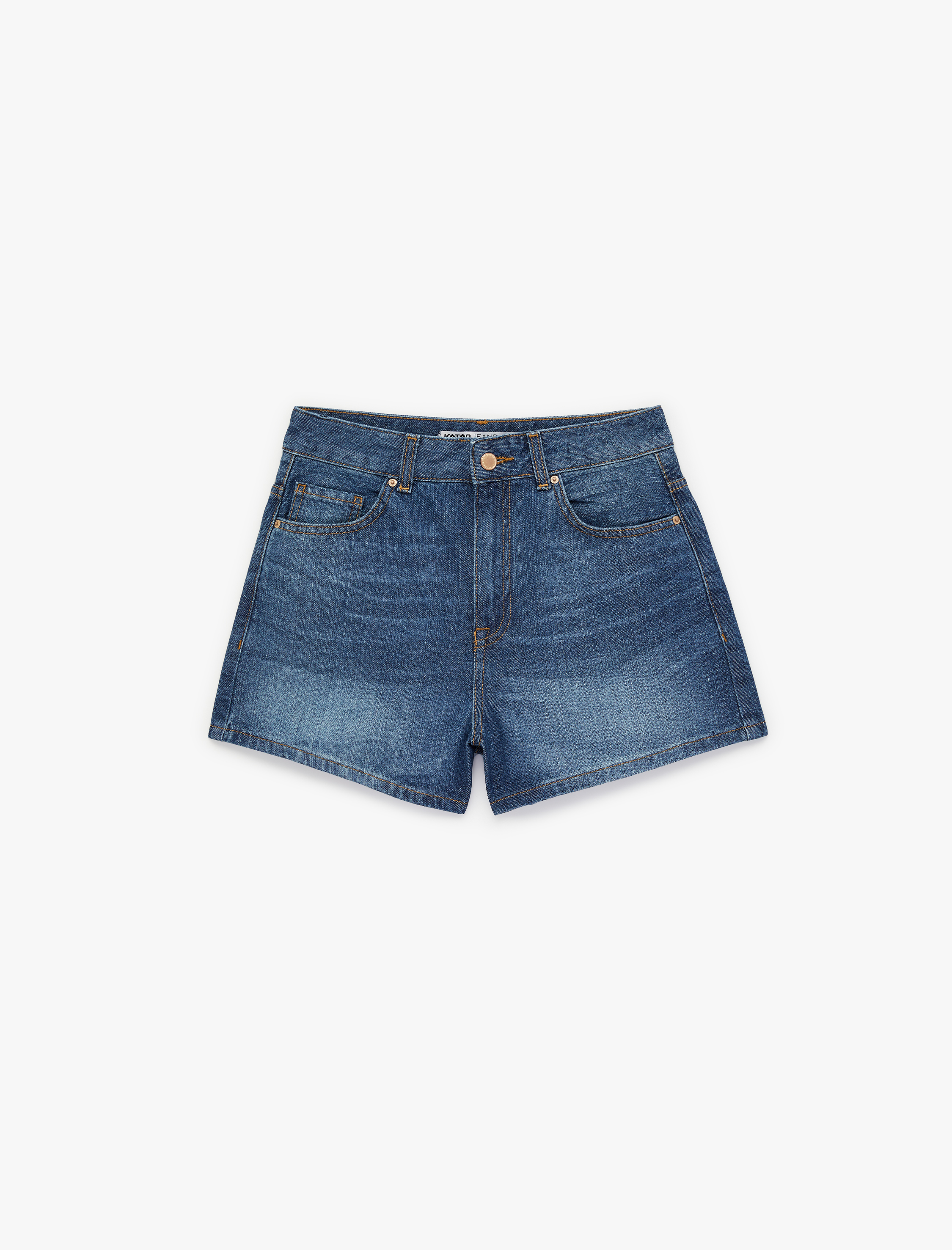   Normal Bel Cepli Düğmeli Pamuklu Mini Denim Şort