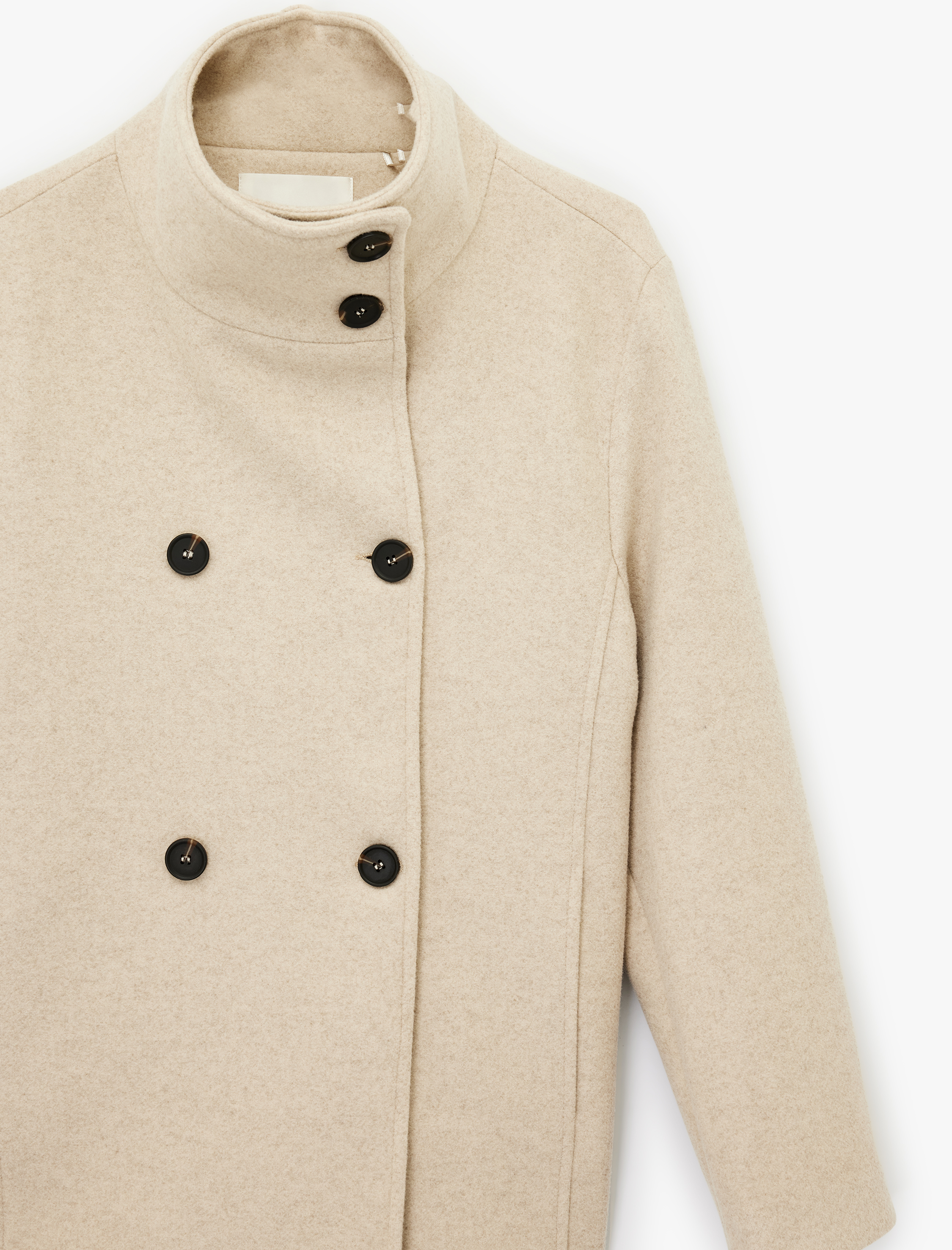   Uzun Kollu Düğmeli Cepli Dik Huni Yaka Kaşe Kaban