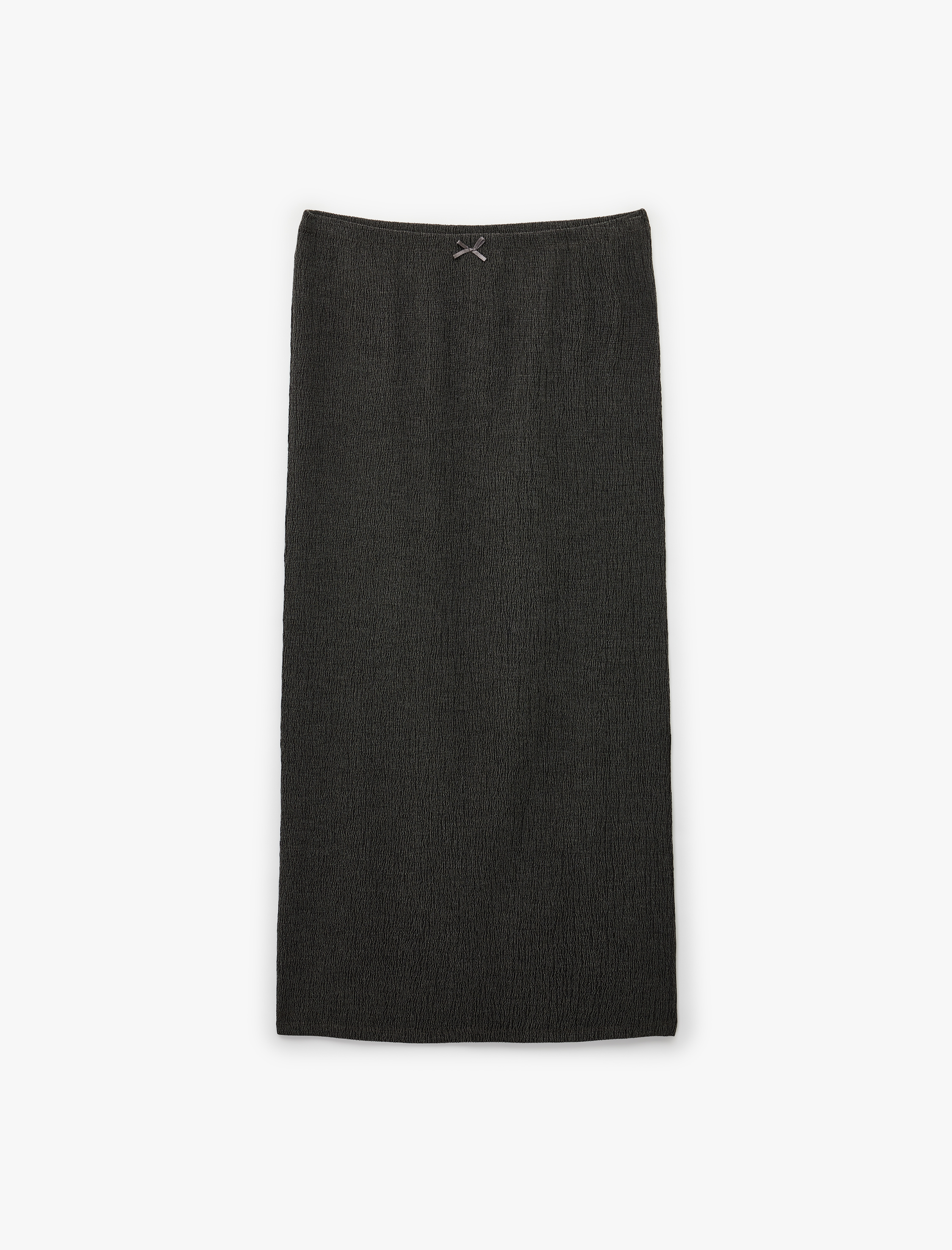   Bürümcük Kumaş Slim Fit Fiyonk Detaylı Midi Etek