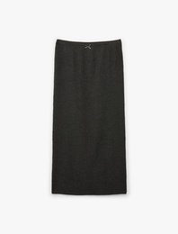 Bürümcük Kumaş Slim Fit Fiyonk Detaylı Midi Etek