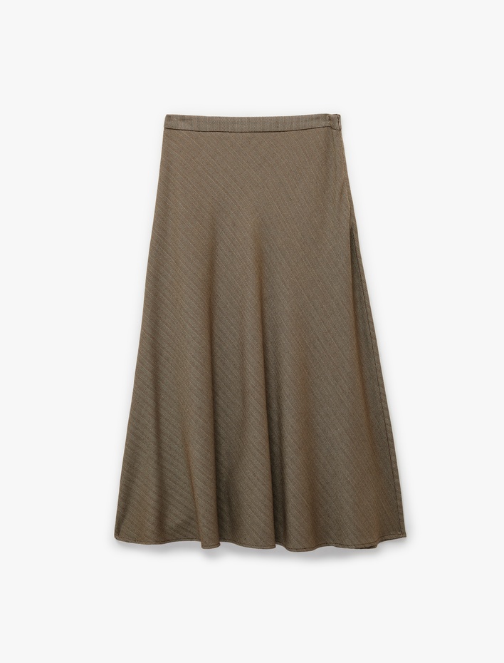  Rahat Kalıp Standart Bel Midi Boy Çizgili Kloş Etek