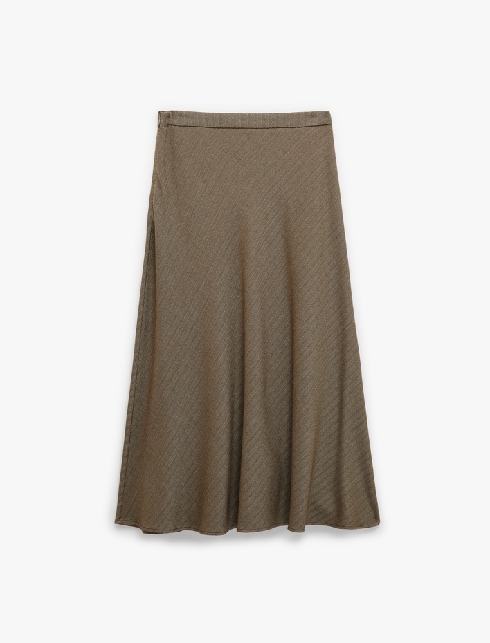  Rahat Kalıp Standart Bel Midi Boy Çizgili Kloş Etek