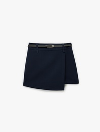 Kemer Detaylı Kruvaze Mini Şort Etek