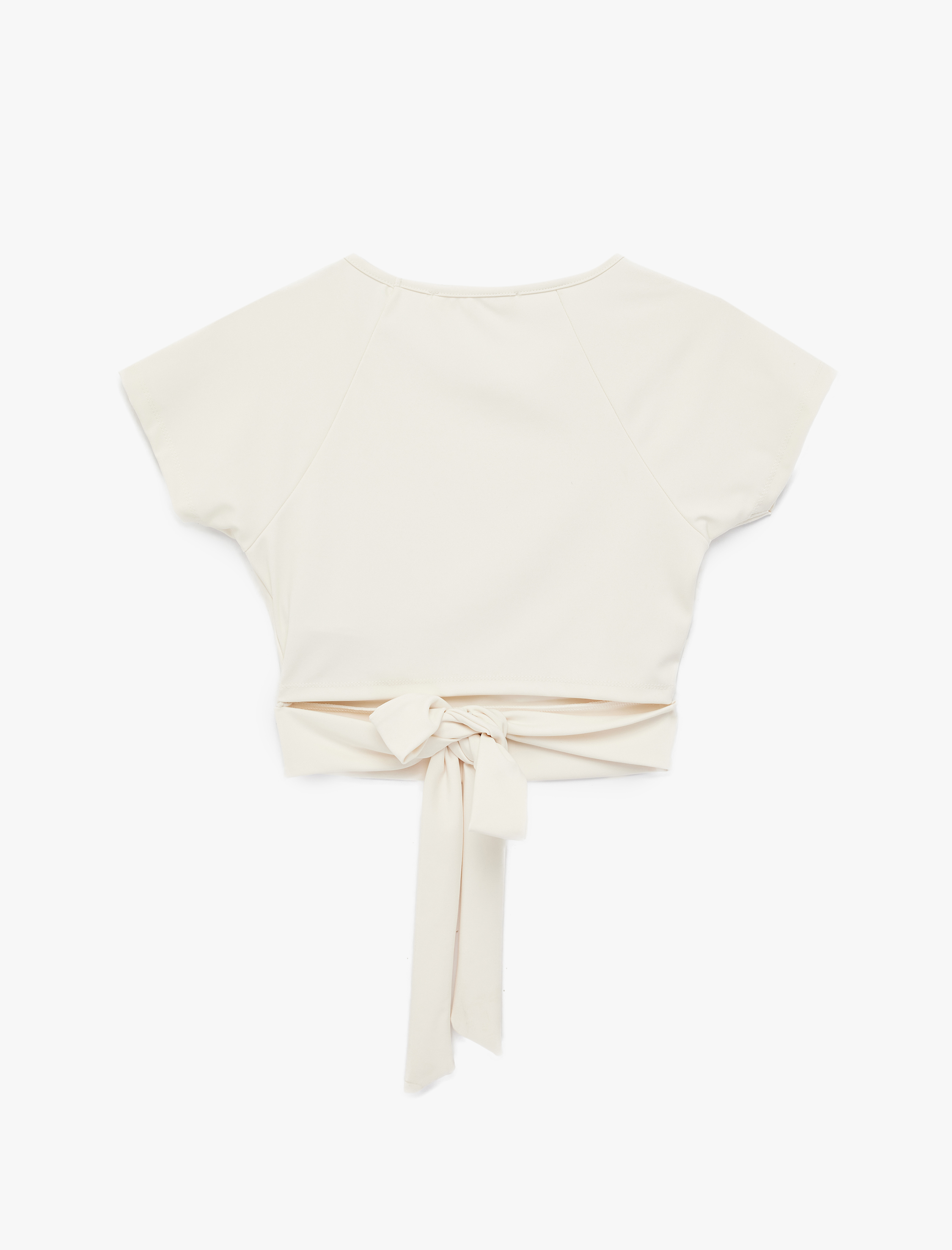   Slim Fit Kısa Kollu Bisiklet Yaka Bağlama Detaylı Crop Spor Tişört