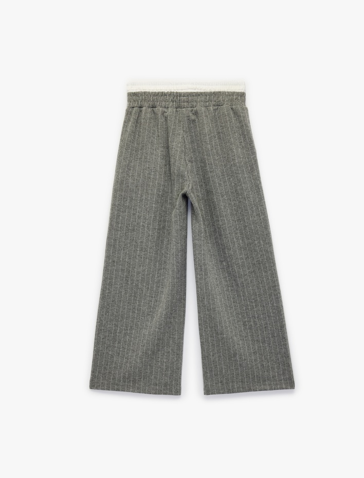 Kız Çocuk Beli Bağlamalı Bol Paça Çizgili Pantolon