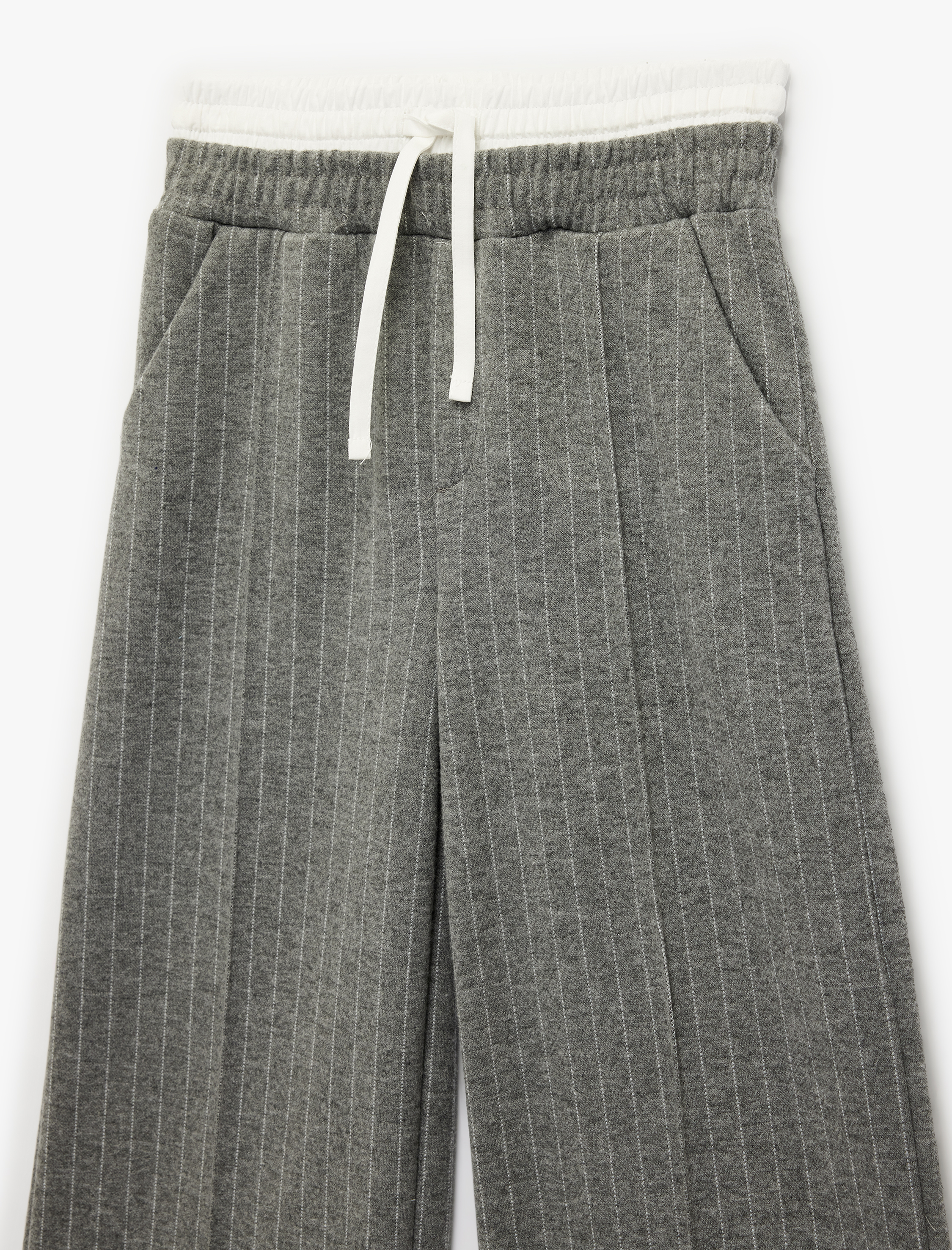  Kız Çocuk Beli Bağlamalı Bol Paça Çizgili Pantolon