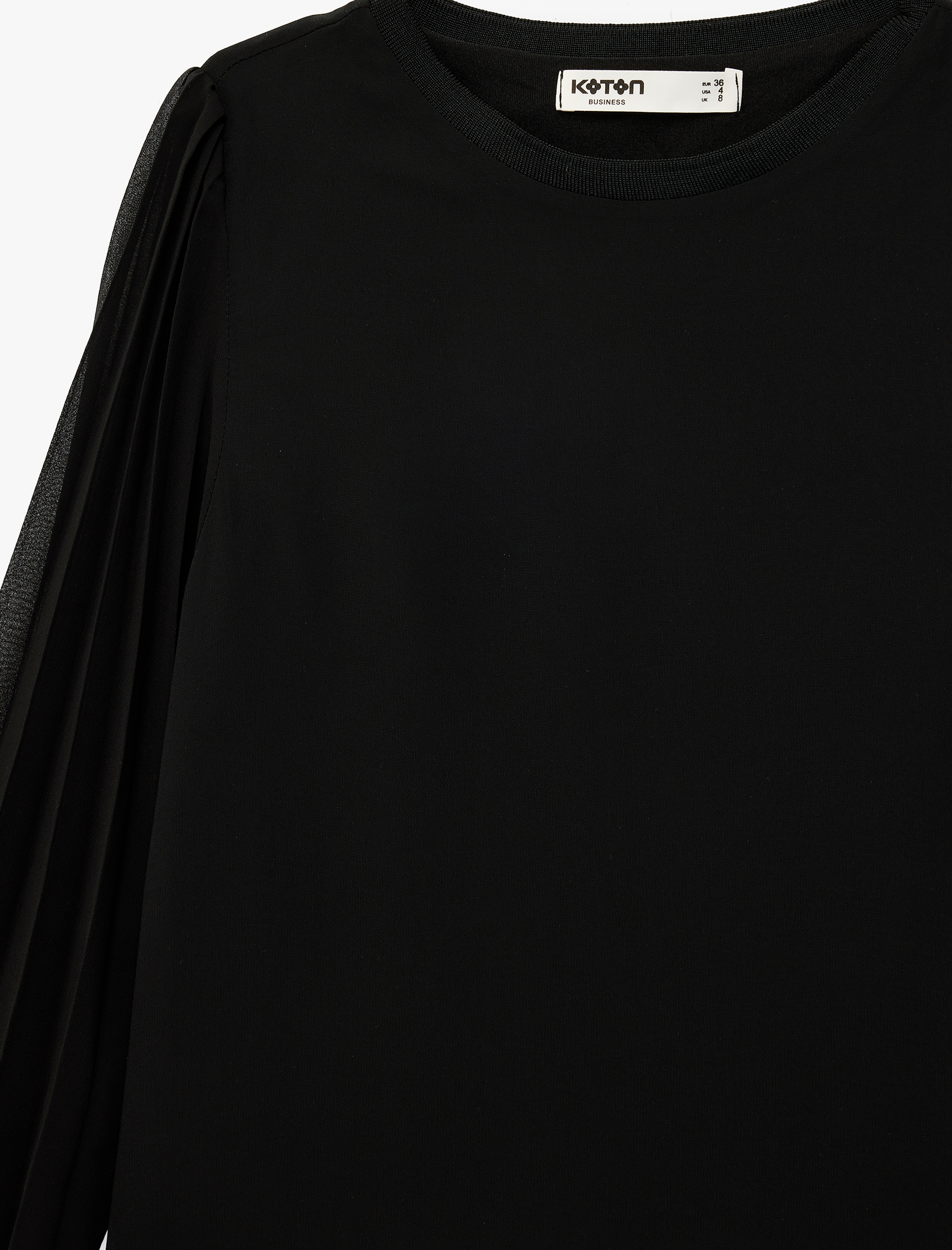   Uzun Kollu Pile Detaylı Bisiklet Yaka Şifon Bluz