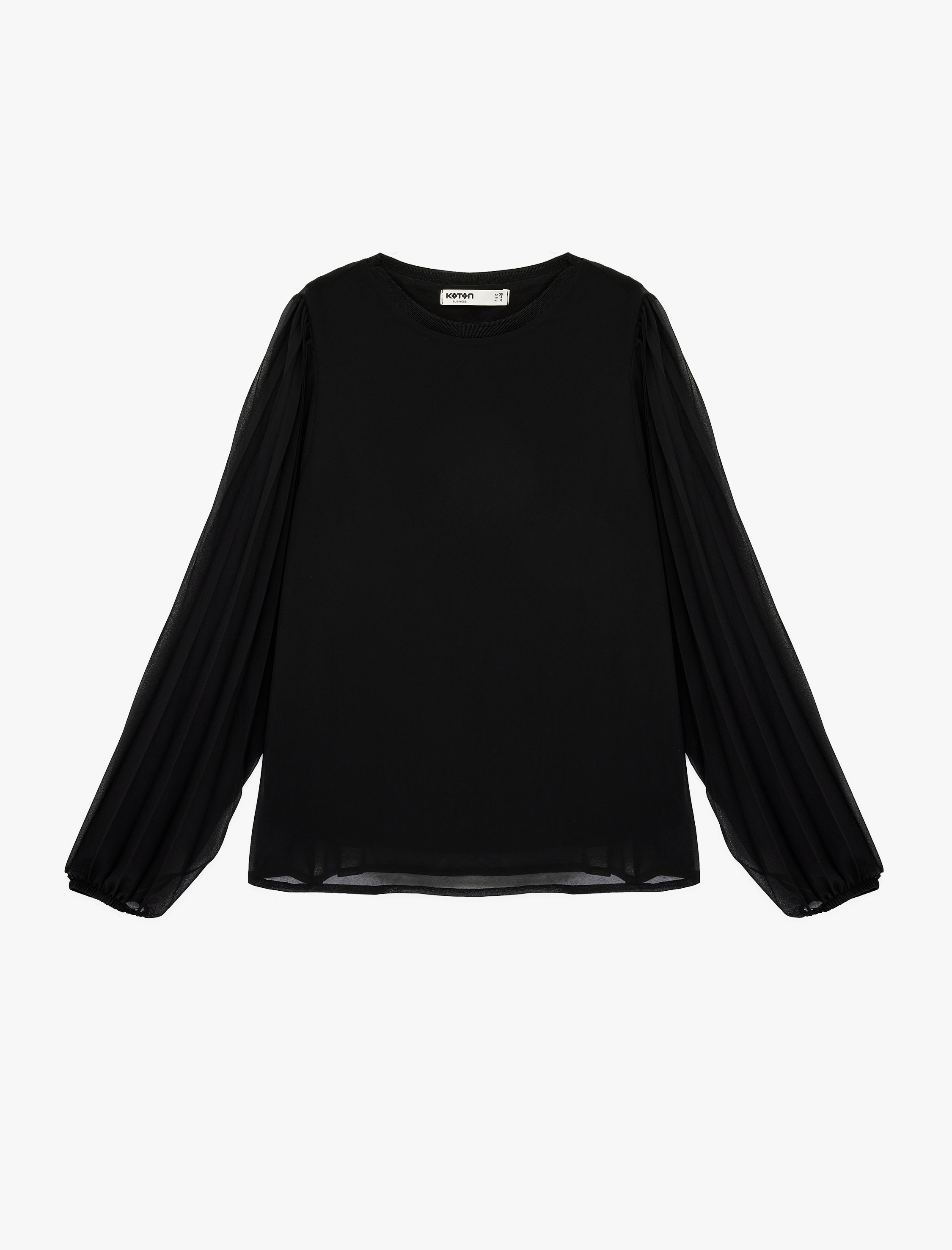   Uzun Kollu Pile Detaylı Bisiklet Yaka Şifon Bluz