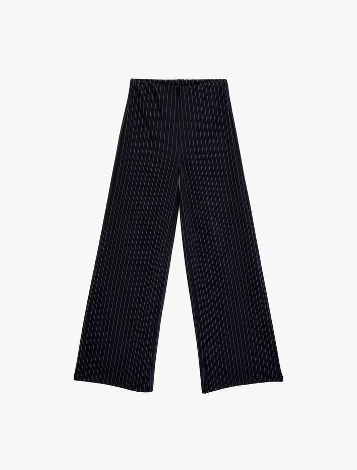  Düz Geniş Paça Uzun Çizgili Kumaş Pantolon