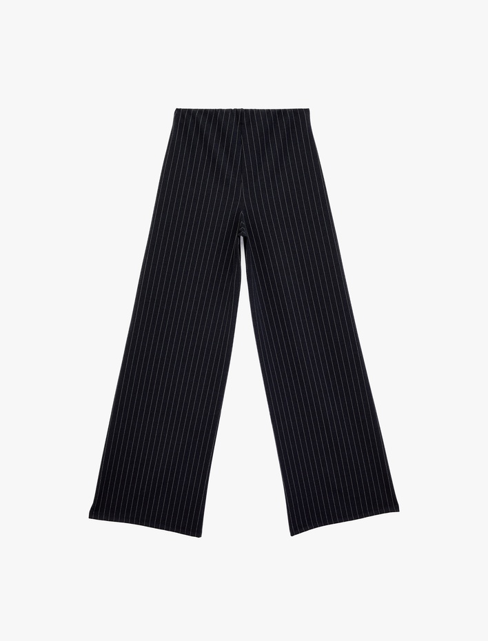  Düz Geniş Paça Uzun Çizgili Kumaş Pantolon