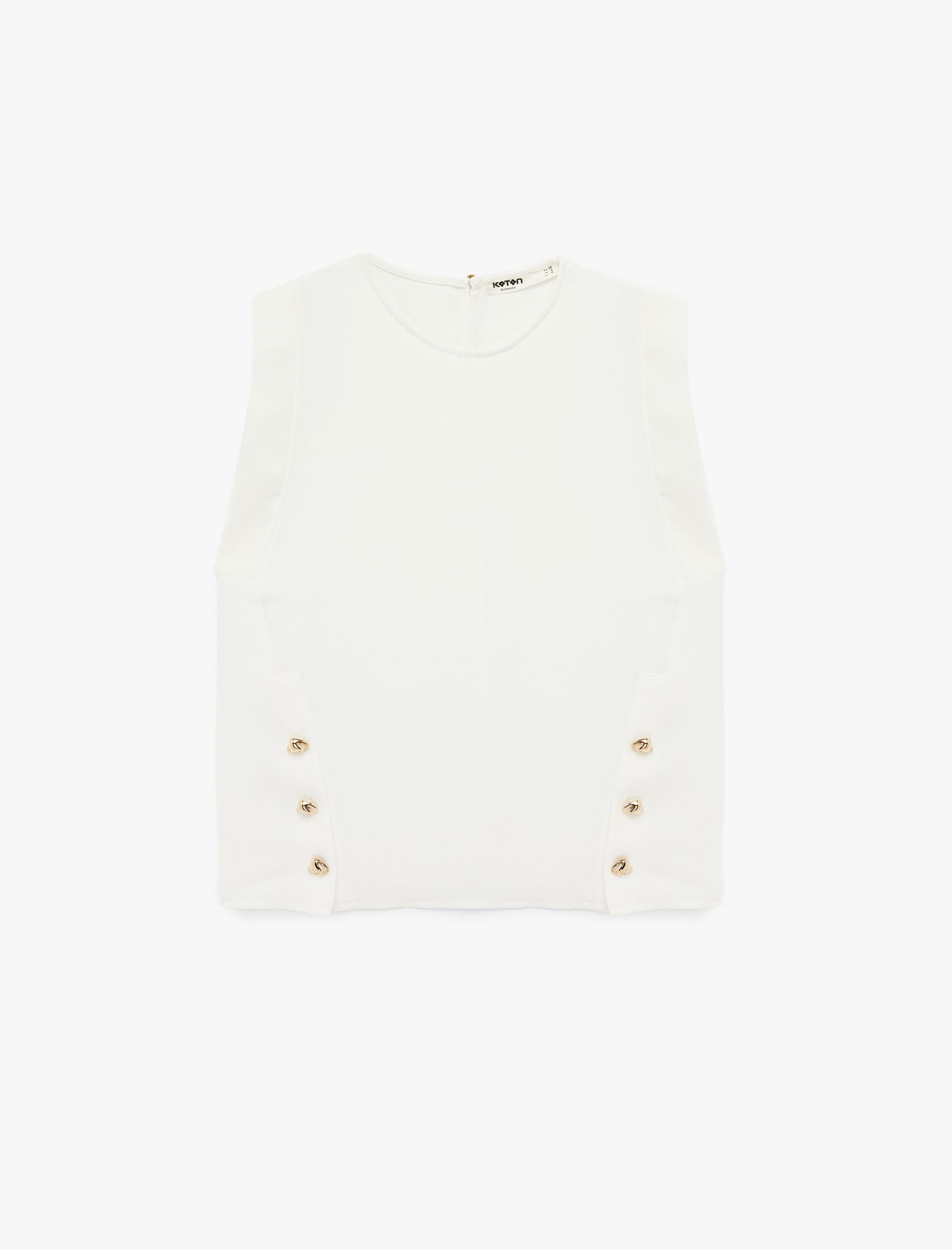   Krep Kumaş Bisiklet Yaka Metal Aksesuarlı Kolsuz Bluz