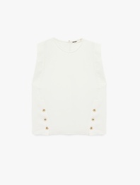 Krep Kumaş Bisiklet Yaka Metal Aksesuarlı Kolsuz Bluz