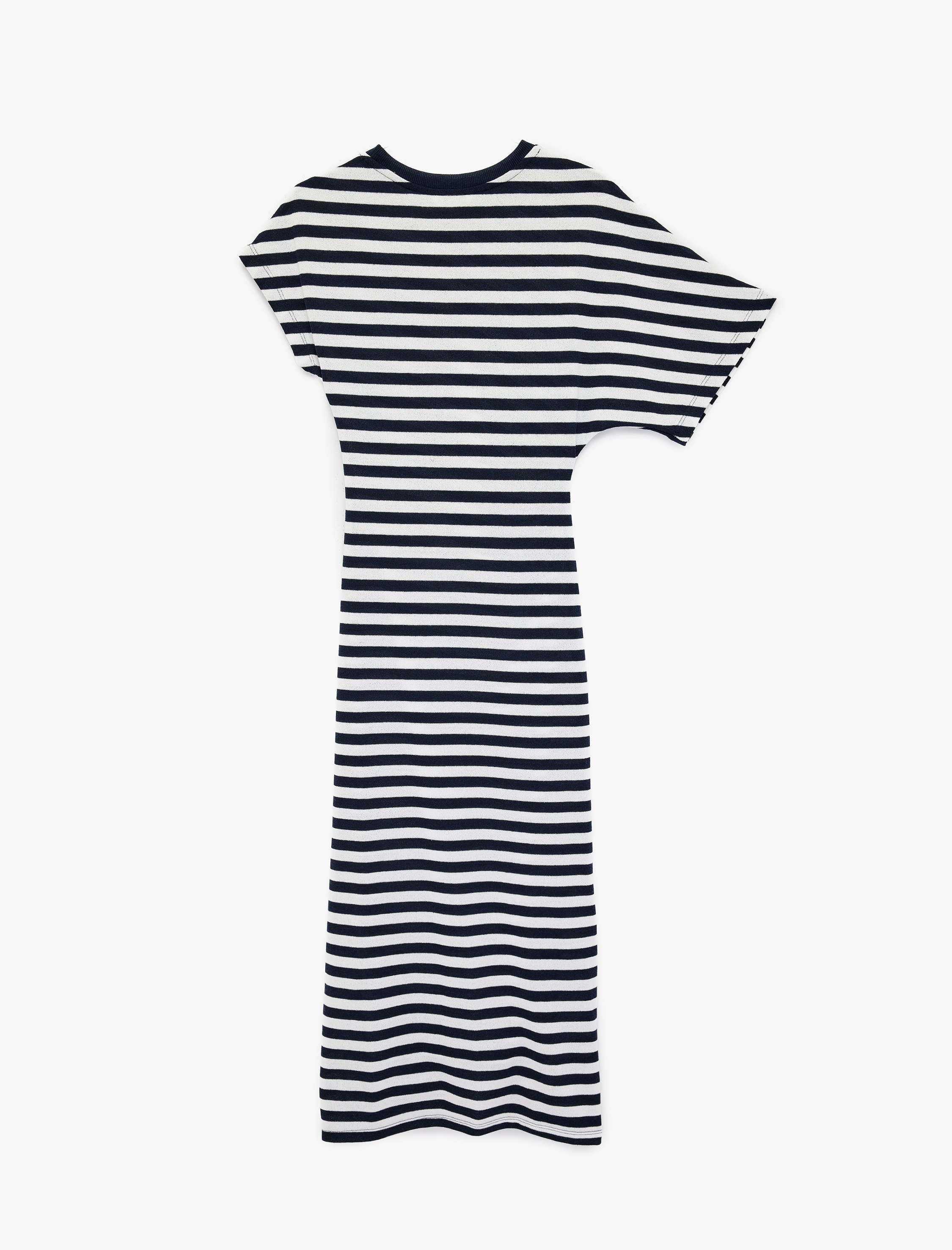   Kısa Kollu Bisiklet Yaka Drape Detaylı Çizgili Midi Elbise