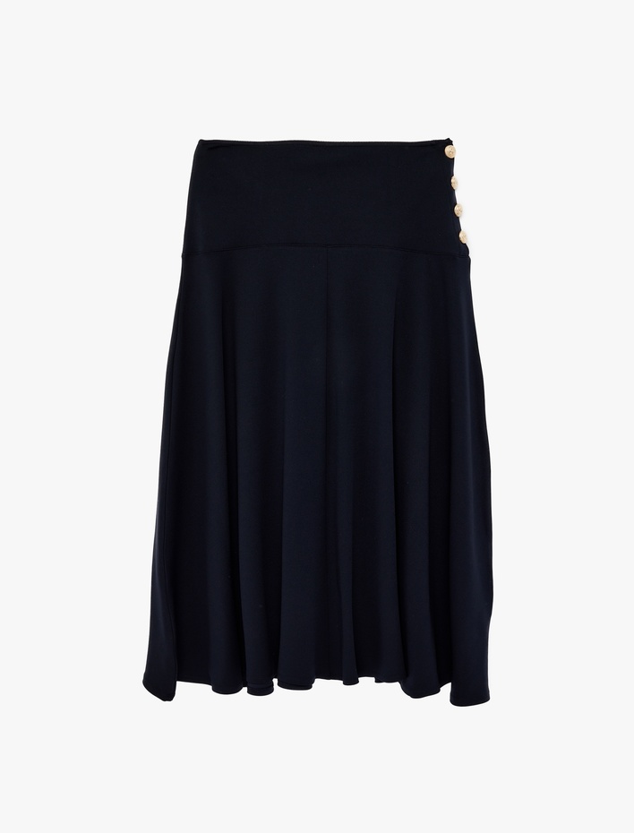  Aksesuar Düğme Detaylı Midi Etek