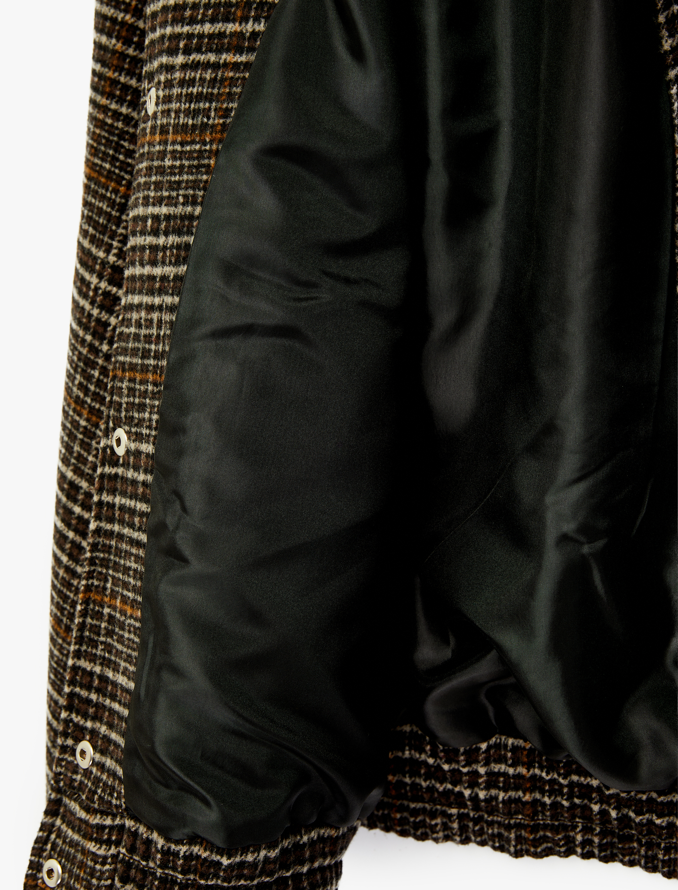   Düğmeli Cepli Suni Deri Yaka Detaylı Crop Ekose Bomber Ceket