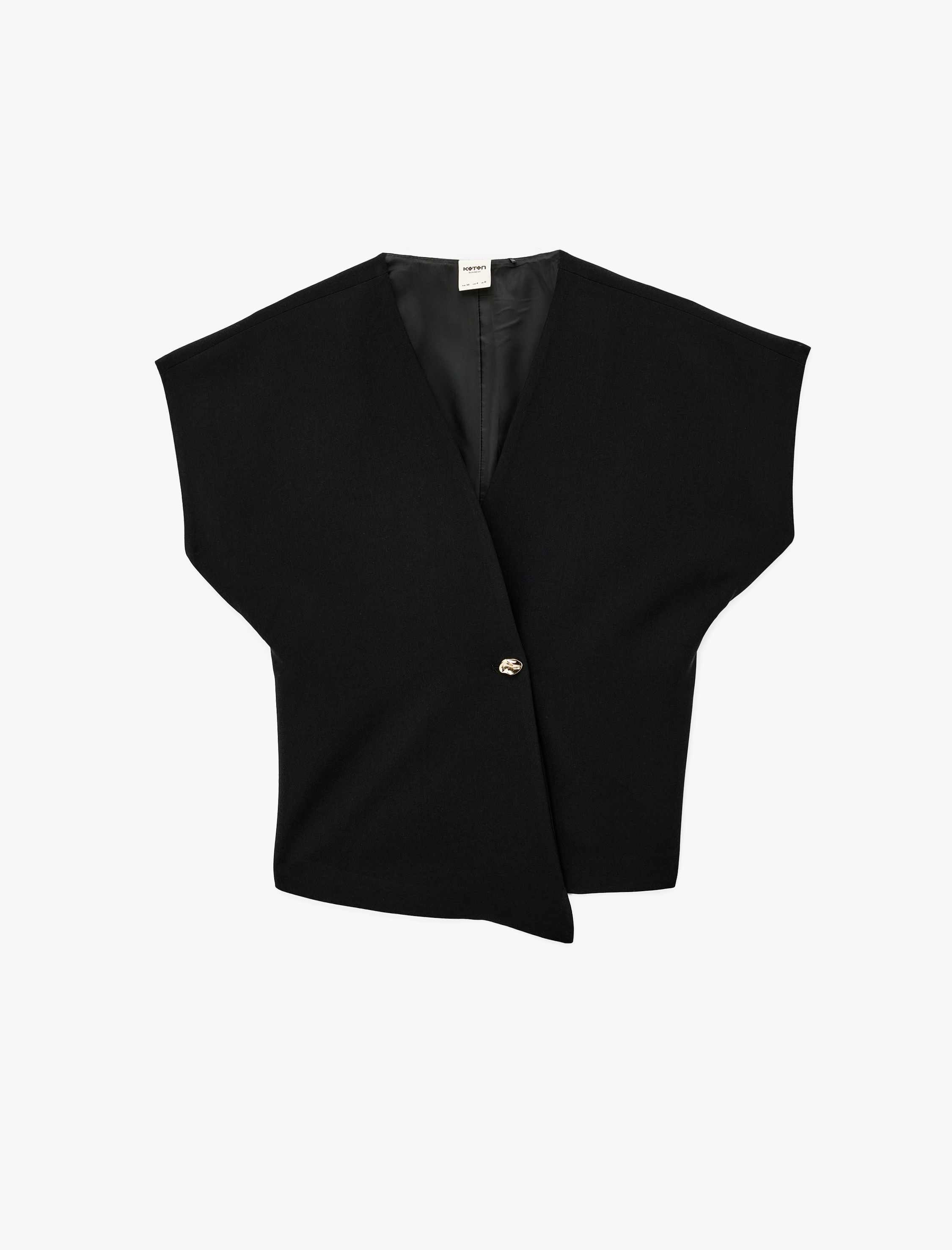   Kolsuz Metal Aksesuarlı Asimetrik Kruvaze Yaka Yelek