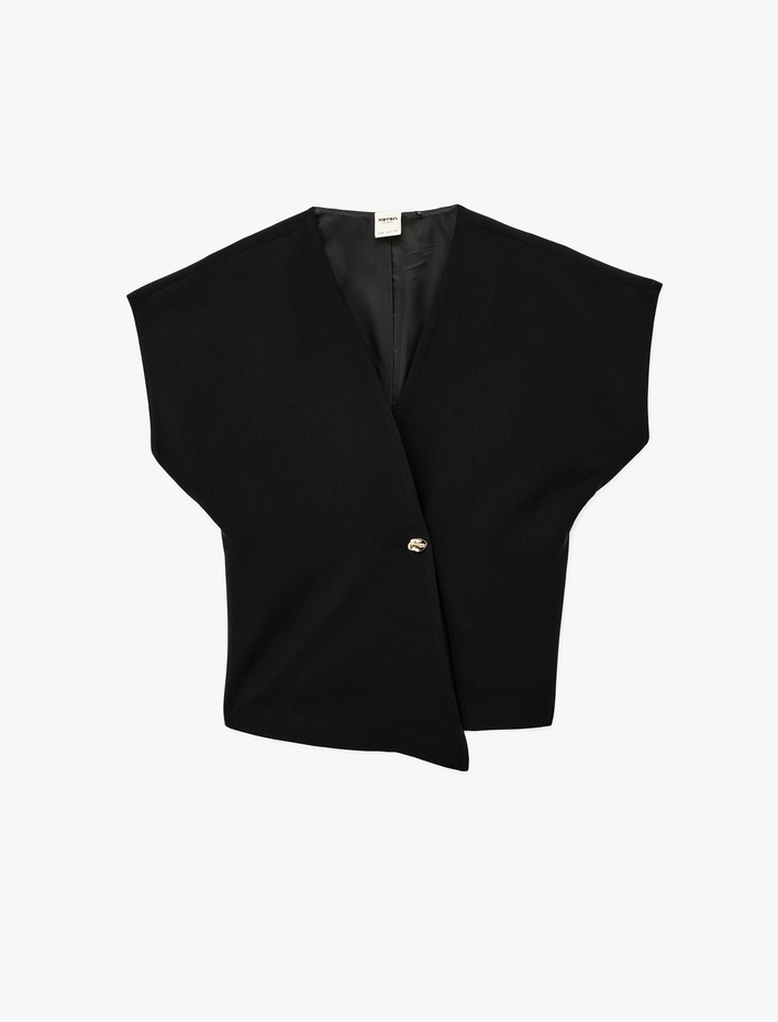  Kolsuz Metal Aksesuarlı Asimetrik Kruvaze Yaka Yelek