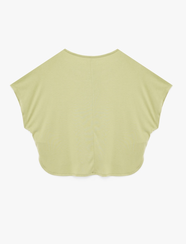  Rahat Kalıp Kısa Kollu Bisiklet Yaka Baskılı Modal Crop Spor Tişört