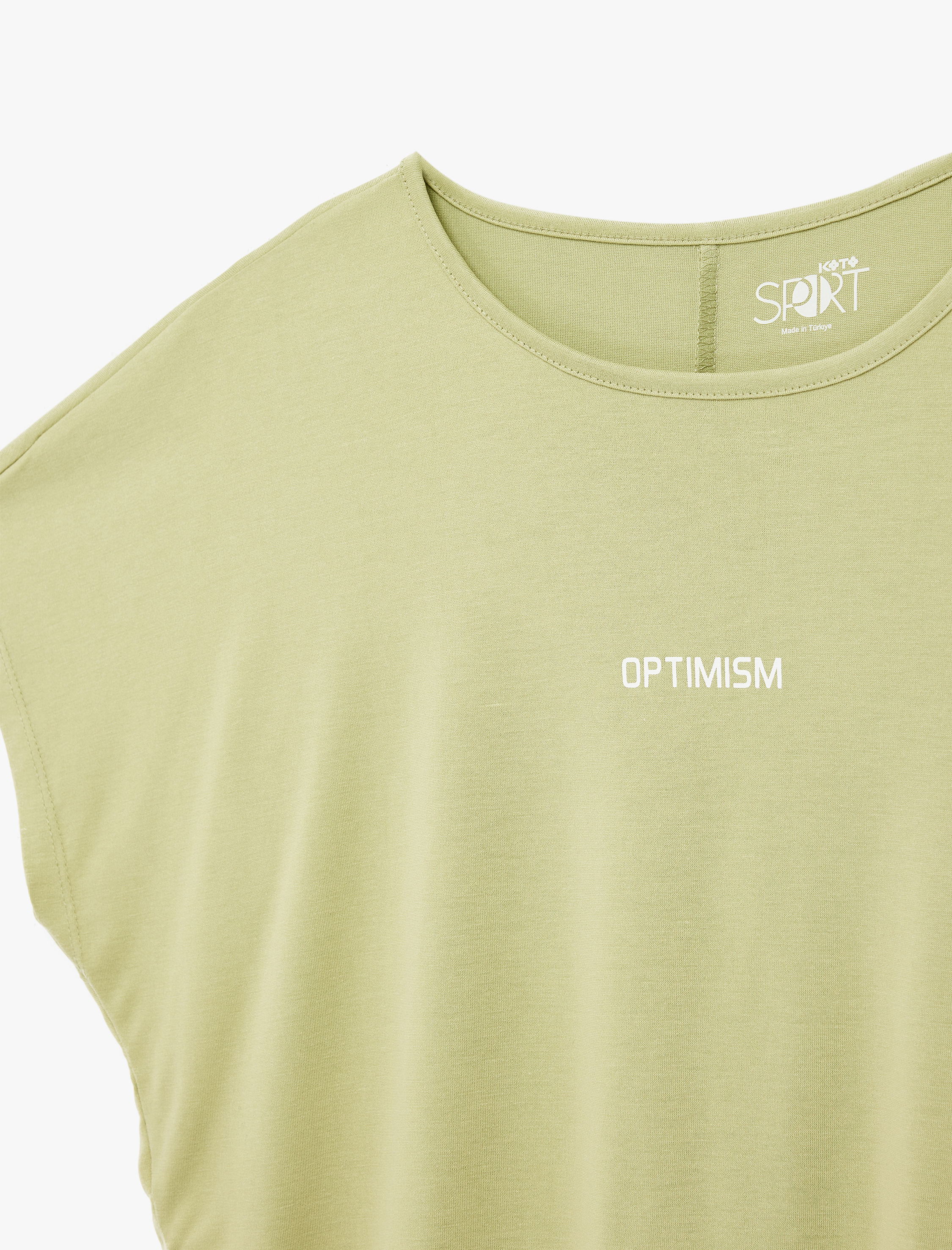   Rahat Kalıp Kısa Kollu Bisiklet Yaka Baskılı Modal Crop Spor Tişört