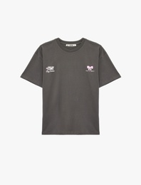 Pamuklu Yıkamalı Kısa Kollu Arkası Fiyonk Baskılı Oversize Tişört