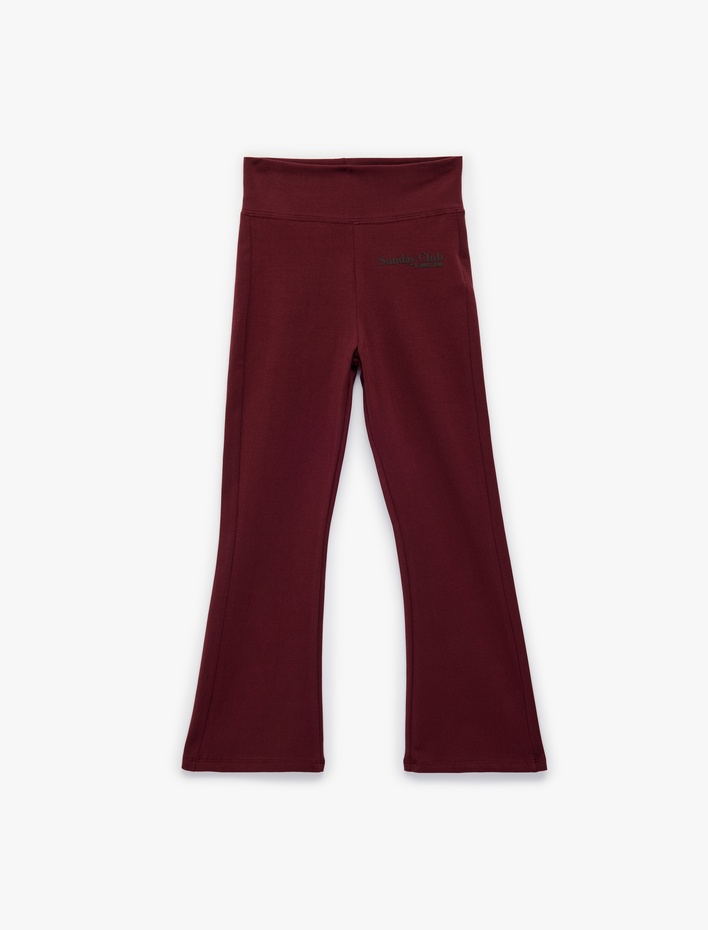 Kız Çocuk Pamuklu Slim Fit Nakış Detaylı İspanyol Paça Tayt