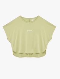 Rahat Kalıp Kısa Kollu Bisiklet Yaka Baskılı Modal Crop Spor Tişört