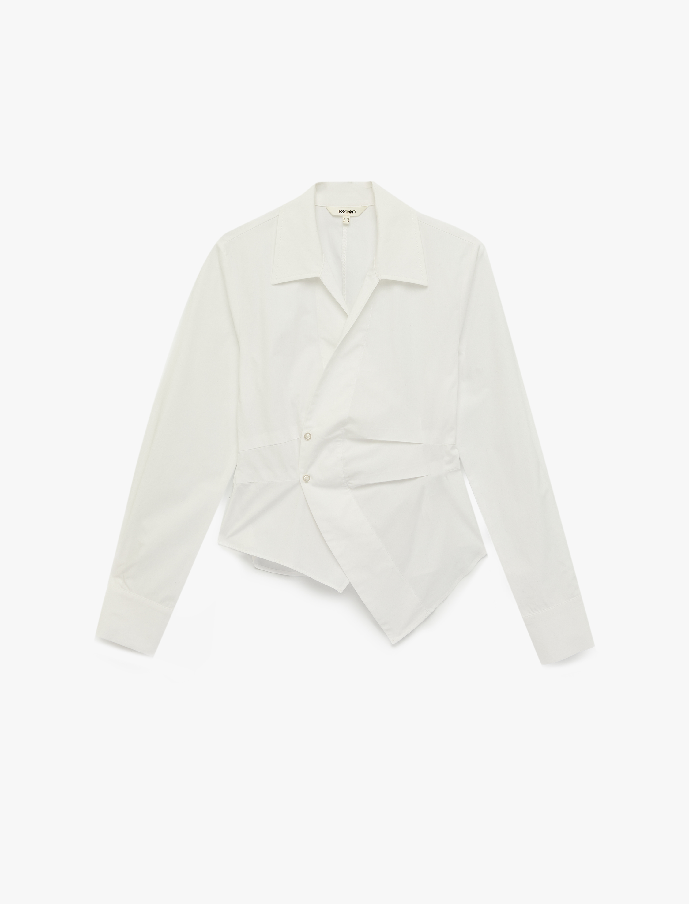   Pamuklu Slim Fit Uzun Kollu Asimetrik Kesim Kruvaze Poplin Gömlek