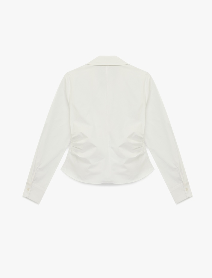  Pamuklu Slim Fit Uzun Kollu Asimetrik Kesim Kruvaze Poplin Gömlek