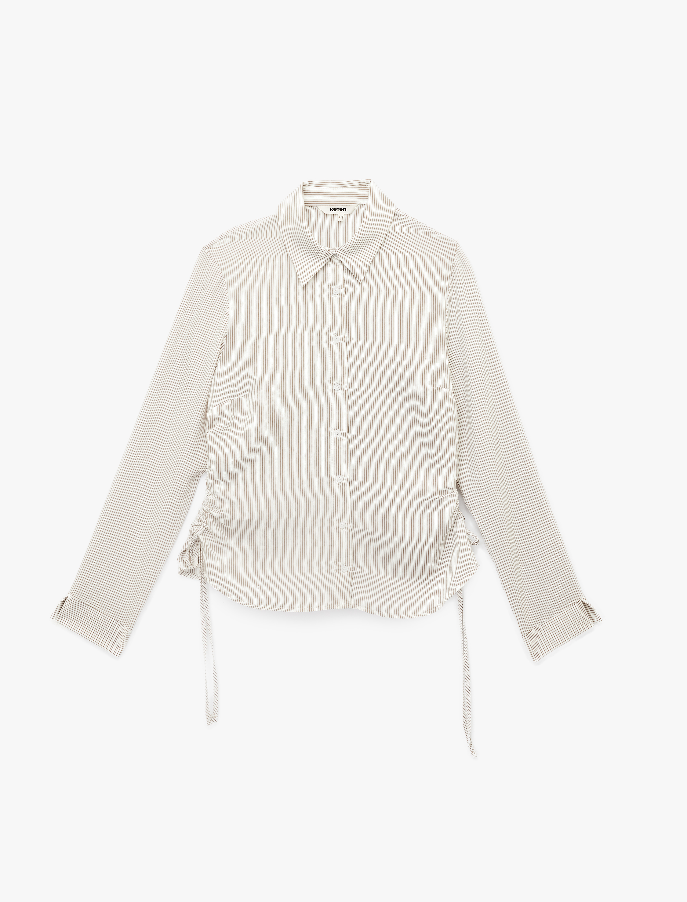   Slim Fit Yanları Büzgülü Uzun Kollu Viskon Çizgili Gömlek