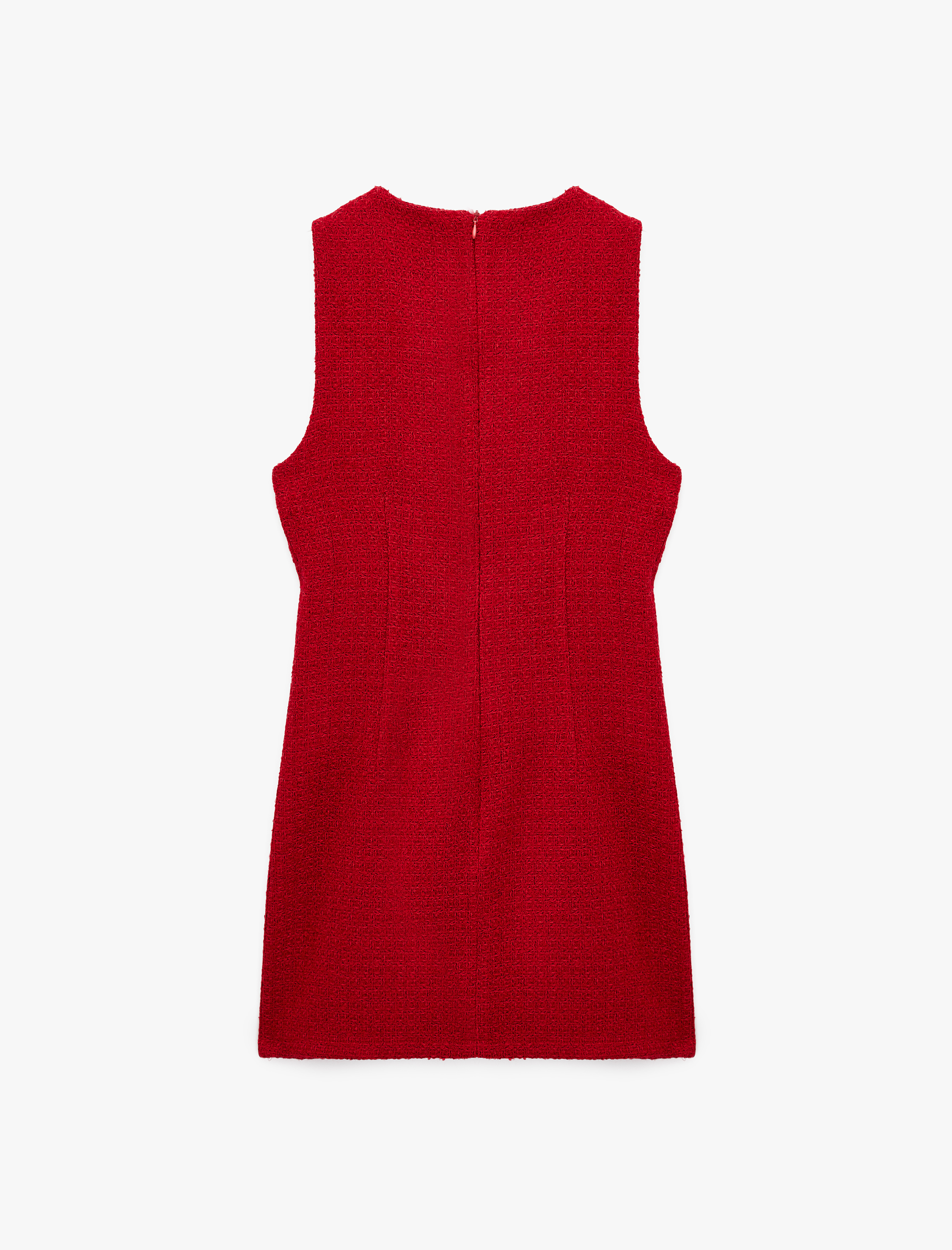   A Kesim Metal Aksesuarlı Fleto Cepli Kolsuz Bisiklet Yaka Mini Tüvit Elbise