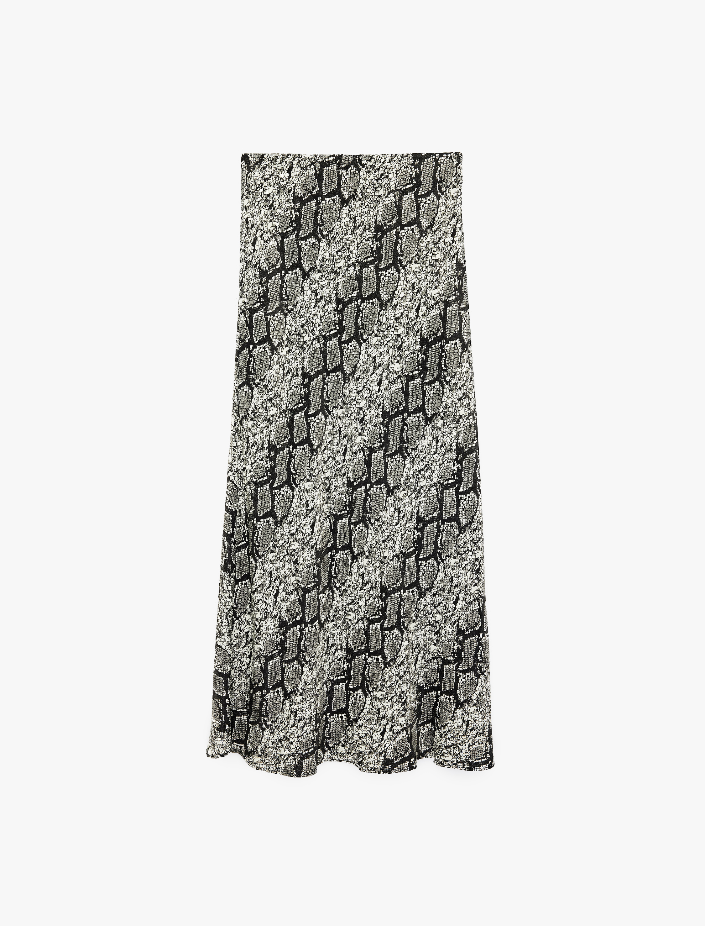  Kloş Kesim Yılan Desenli Midi Saten Etek