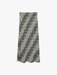 Kloş Kesim Yılan Desenli Midi Saten Etek