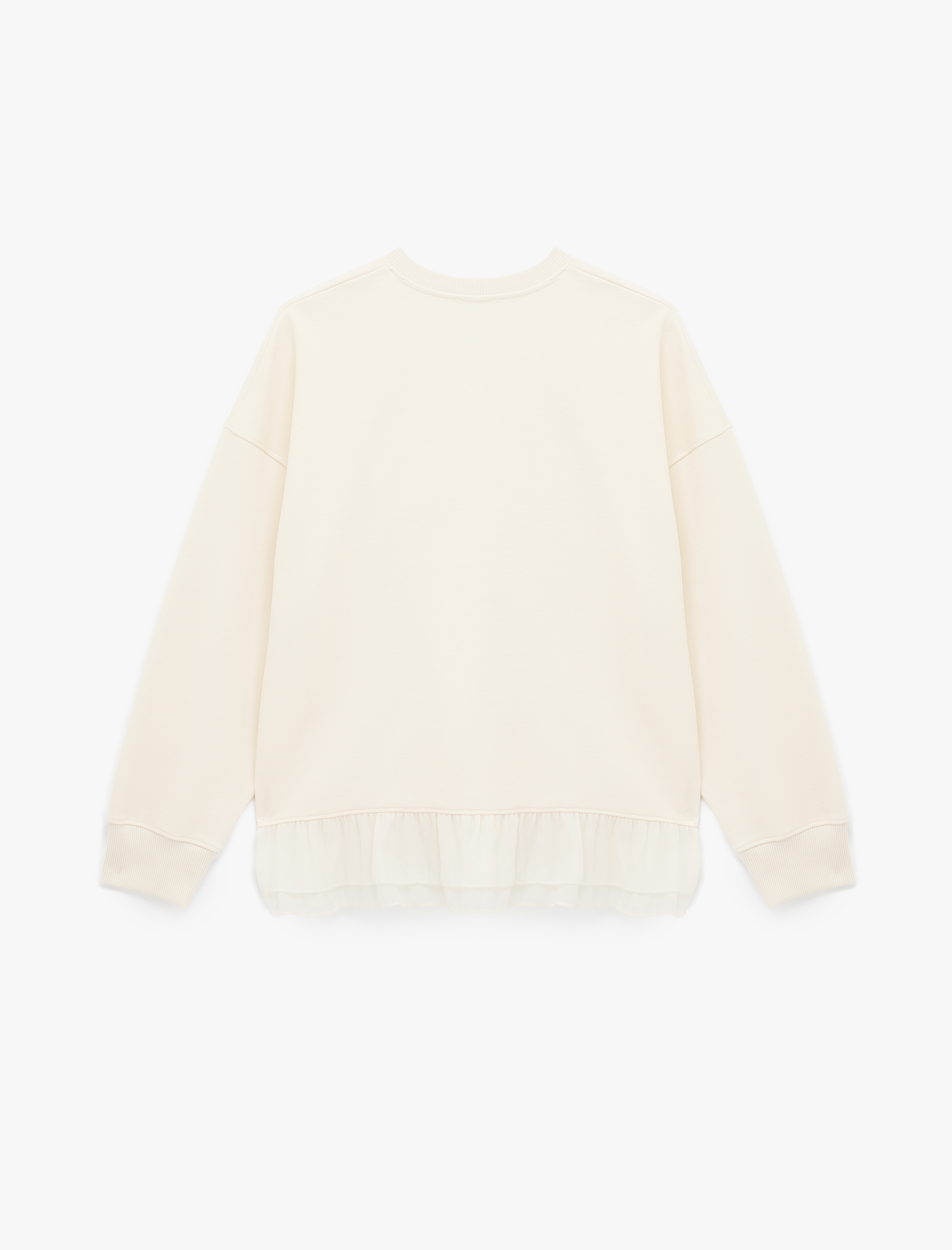   Uzun Kollu Bisiklet Yaka Kalp Baskılı Sweatshirt