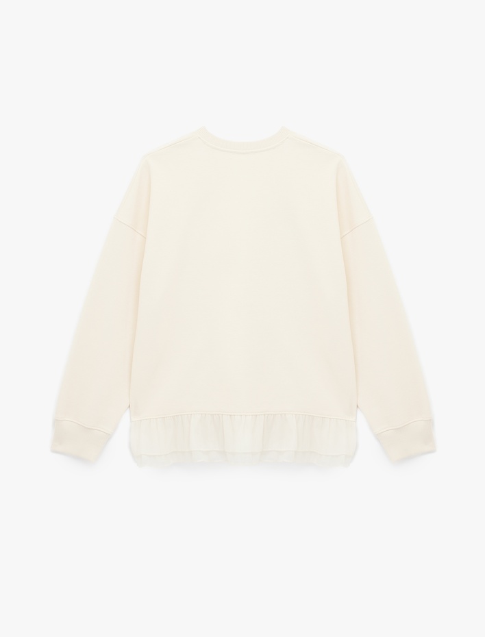  Uzun Kollu Bisiklet Yaka Kalp Baskılı Sweatshirt