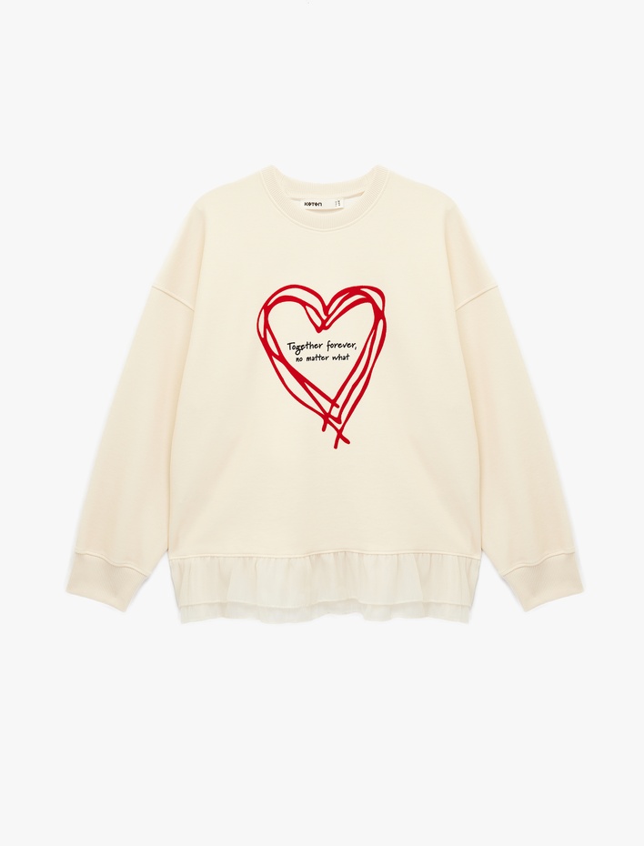  Uzun Kollu Bisiklet Yaka Kalp Baskılı Sweatshirt