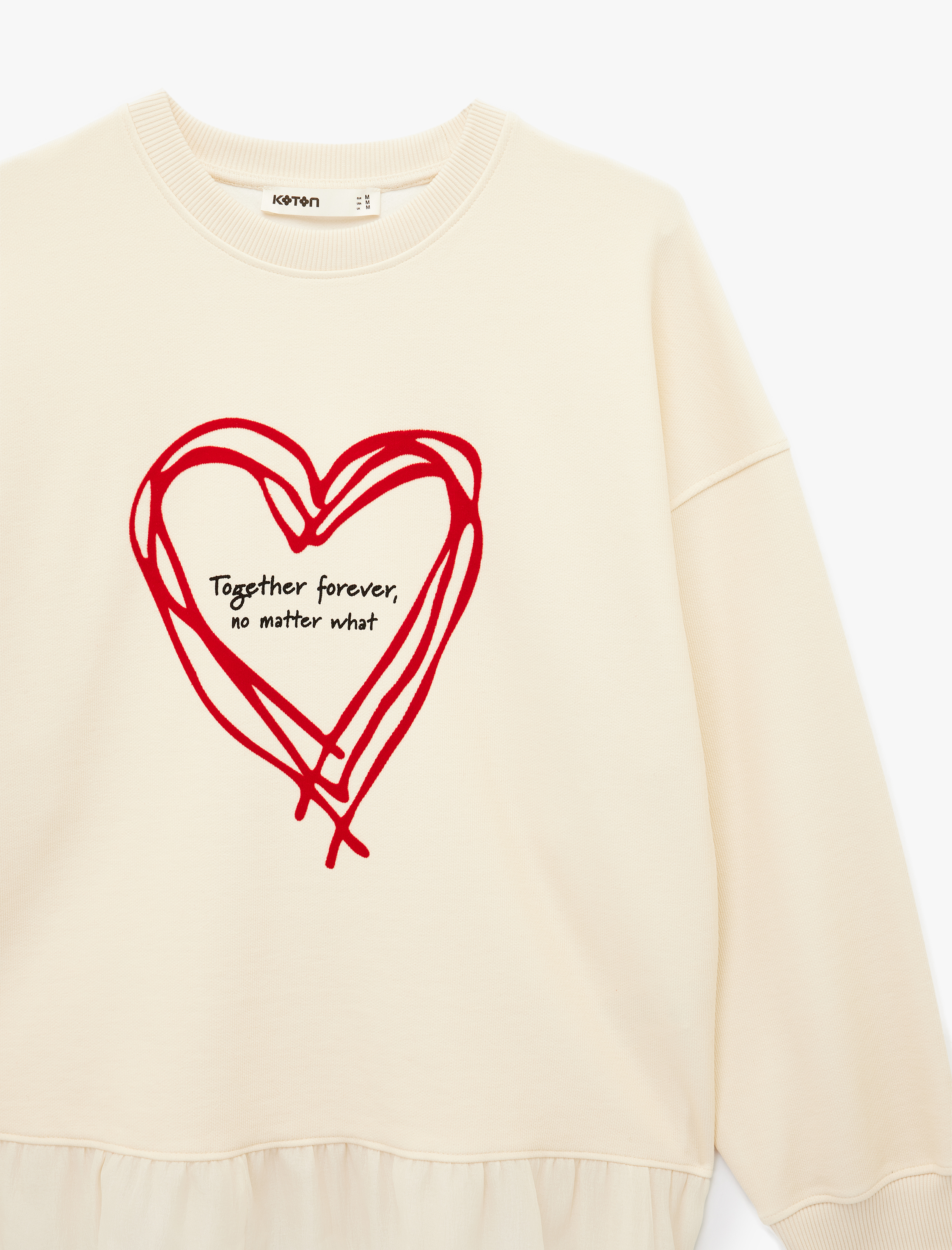   Uzun Kollu Bisiklet Yaka Kalp Baskılı Sweatshirt