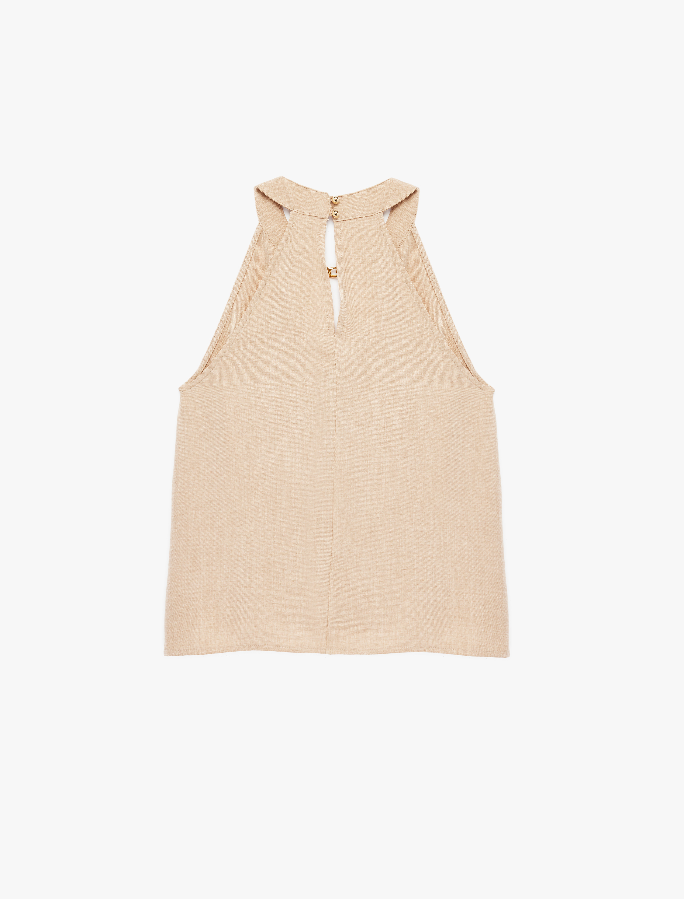   Metal Zincir Aksesuarlı Pencere Detaylı Kolsuz Halter Yaka Bluz