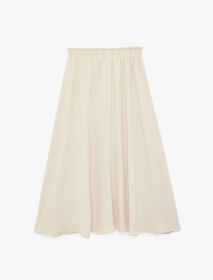  Rahat Kalıp Aerobin Kumaş Beli Lastikli Midi Çan Etek