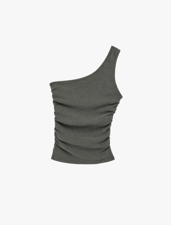  Bürümcük Kumaş Kolsuz Drape Detaylı Tek Omuz Bluz