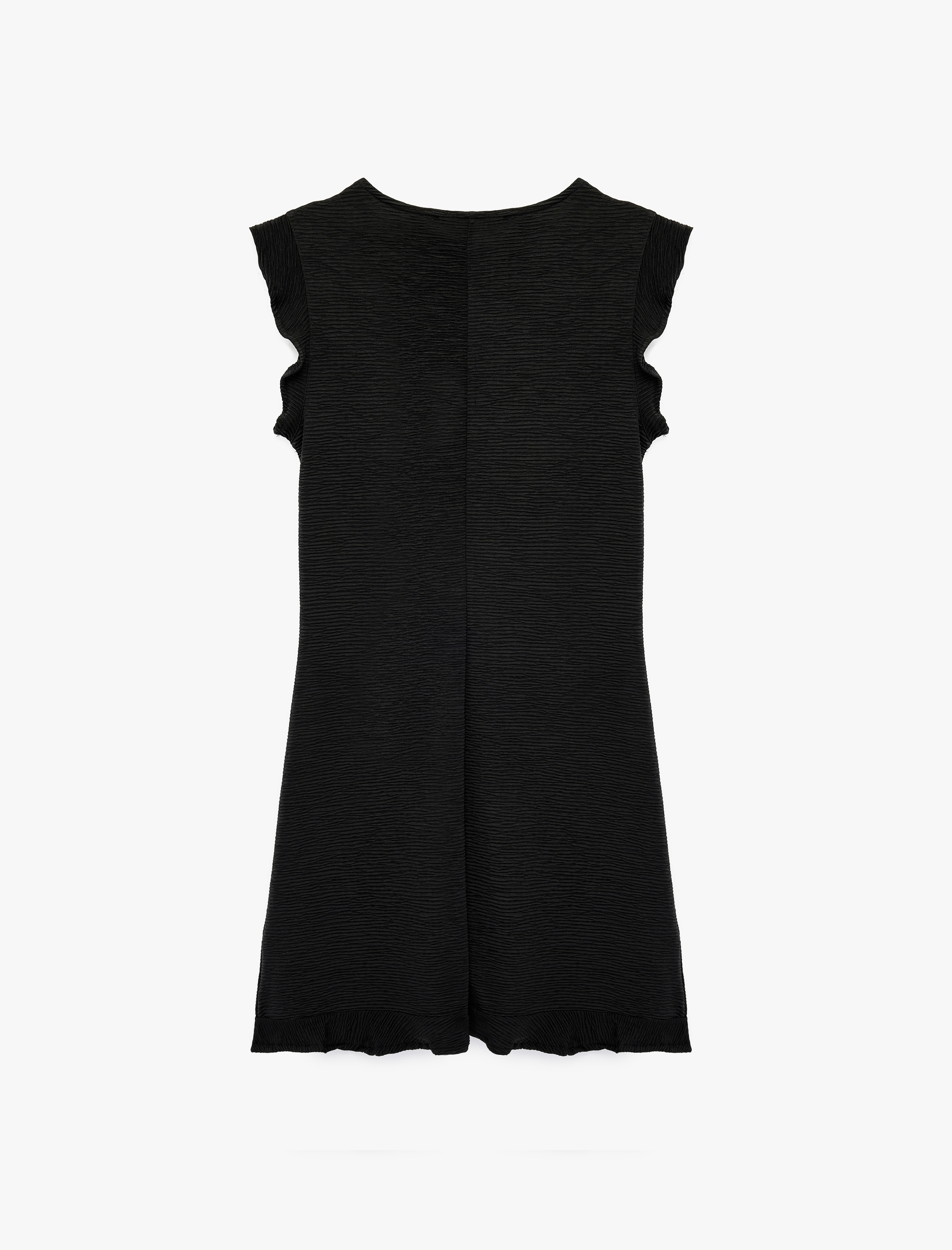   Bisiklet Yaka Kolsuz Fırfırlı Mini Elbise