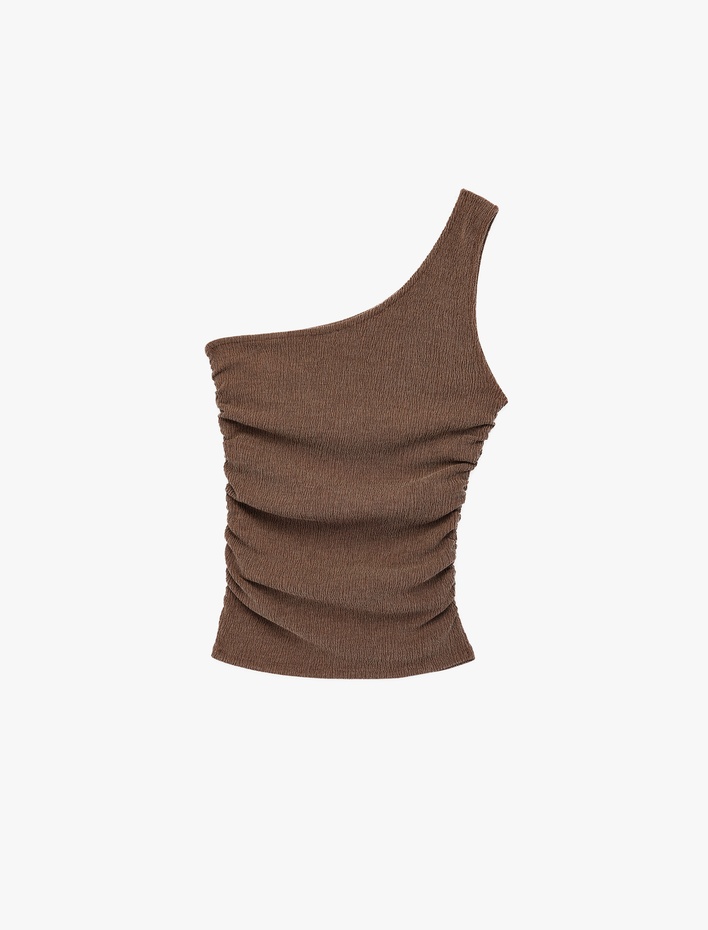  Bürümcük Kumaş Kolsuz Drape Detaylı Tek Omuz Bluz