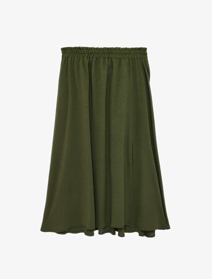  Rahat Kalıp Aerobin Kumaş Beli Lastikli Midi Çan Etek