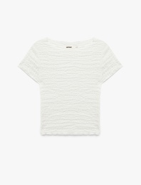 Bürümcük Kumaş Slim Fit  Kısa Kollu Yuvarlak Kayık Yaka Tişört