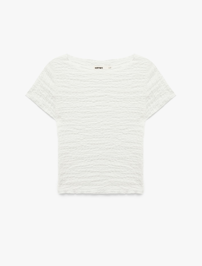  Bürümcük Kumaş Slim Fit  Kısa Kollu Yuvarlak Kayık Yaka Tişört