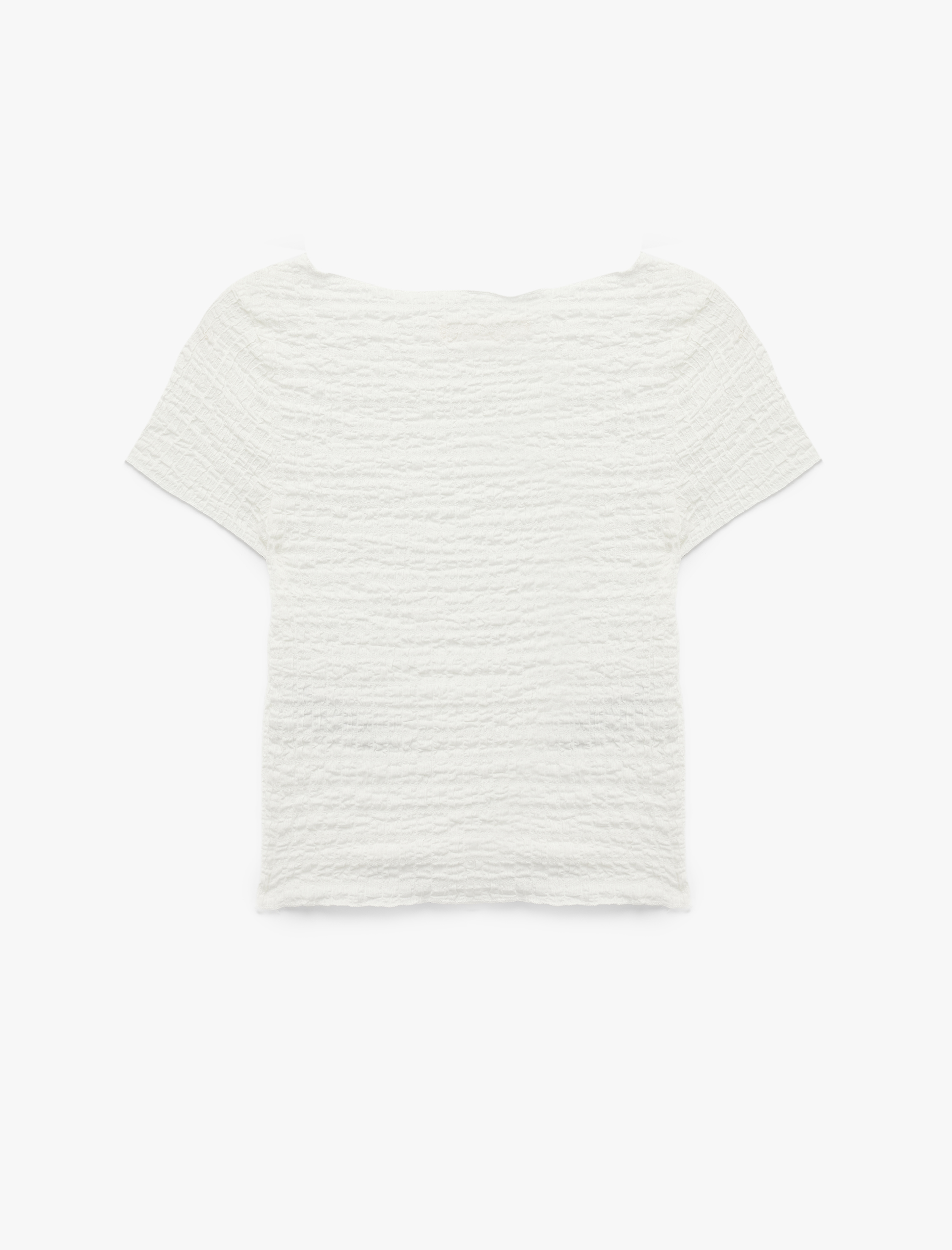   Bürümcük Kumaş Slim Fit  Kısa Kollu Yuvarlak Kayık Yaka Tişört