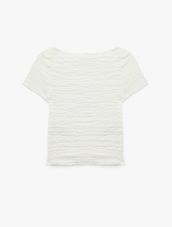  Bürümcük Kumaş Slim Fit  Kısa Kollu Yuvarlak Kayık Yaka Tişört