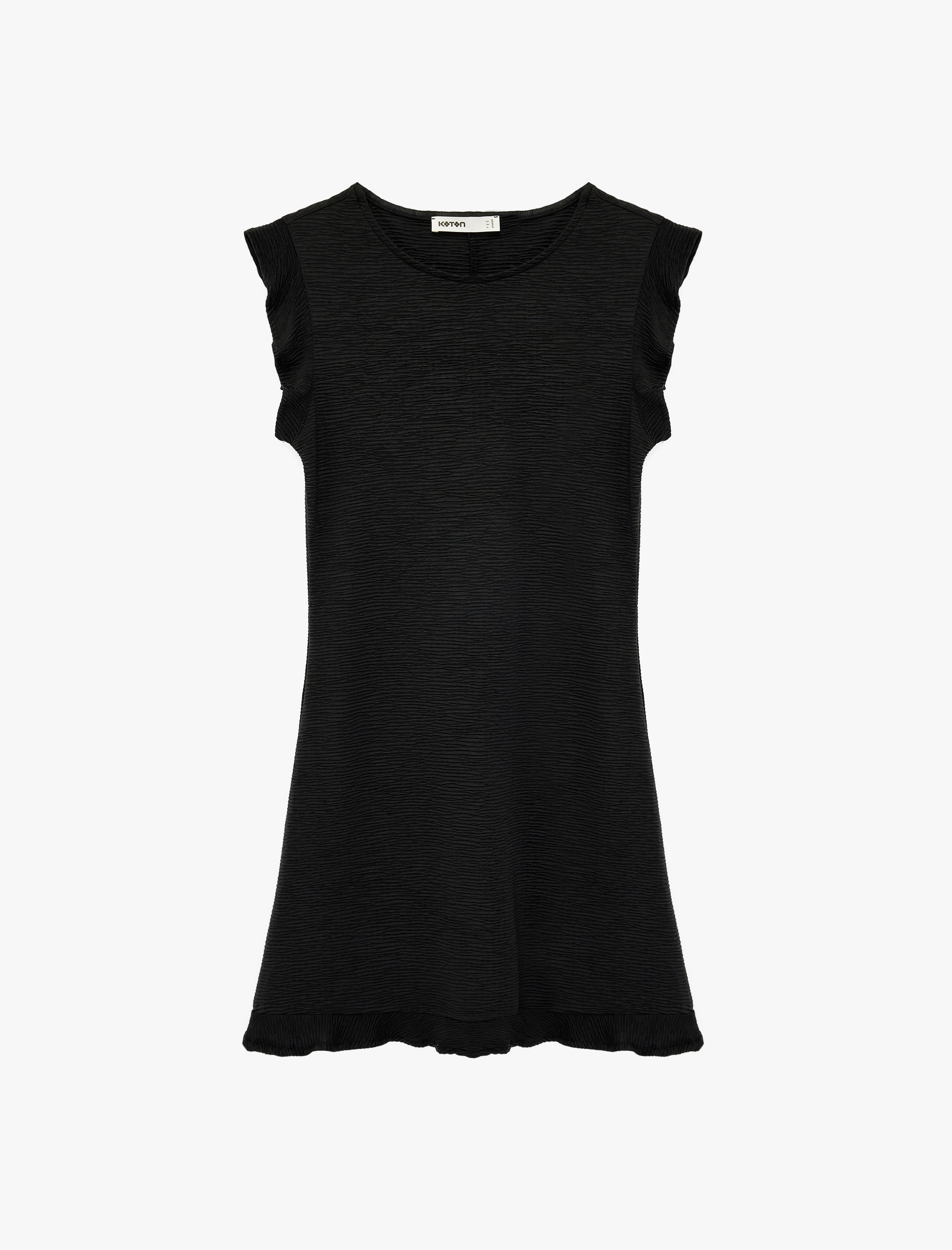   Bisiklet Yaka Kolsuz Fırfırlı Mini Elbise