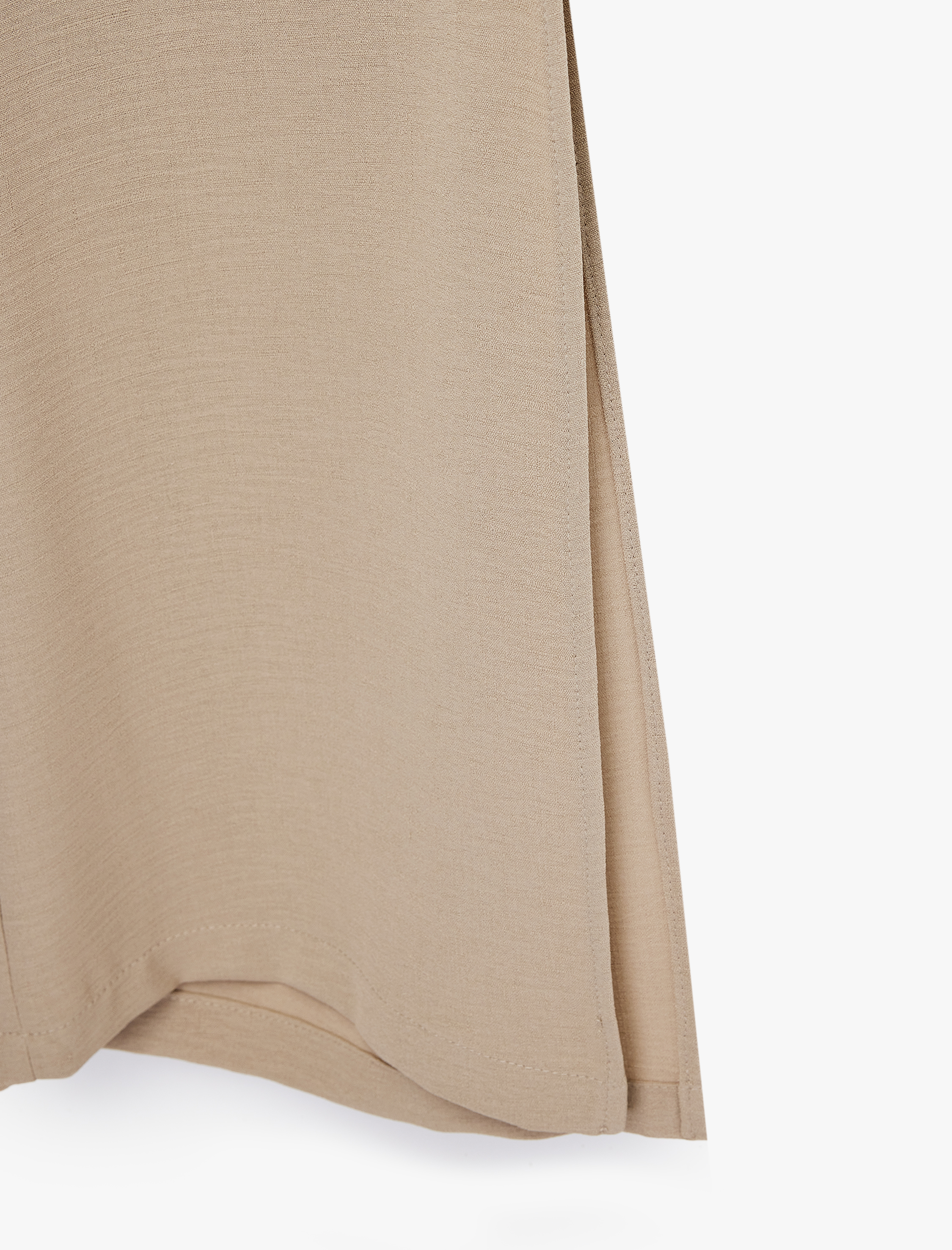   Beli Lastikli Yanları Yırtmaç Detaylı Düz Geniş Paça Pantolon