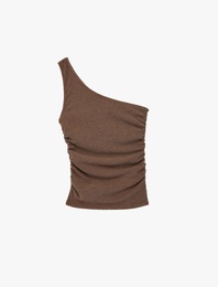 Bürümcük Kumaş Kolsuz Drape Detaylı Tek Omuz Bluz