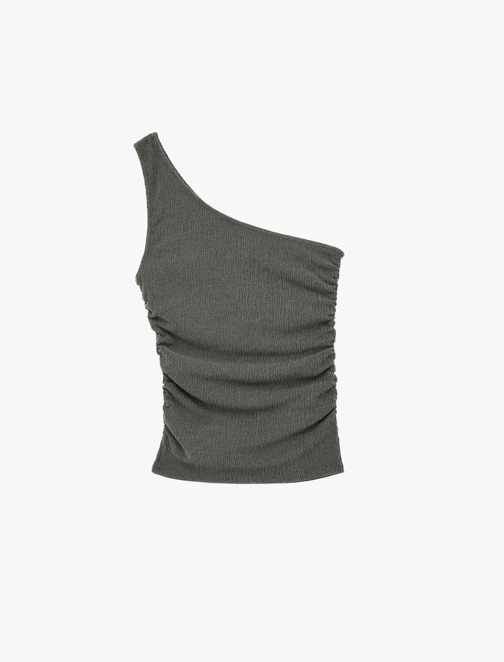  Bürümcük Kumaş Kolsuz Drape Detaylı Tek Omuz Bluz